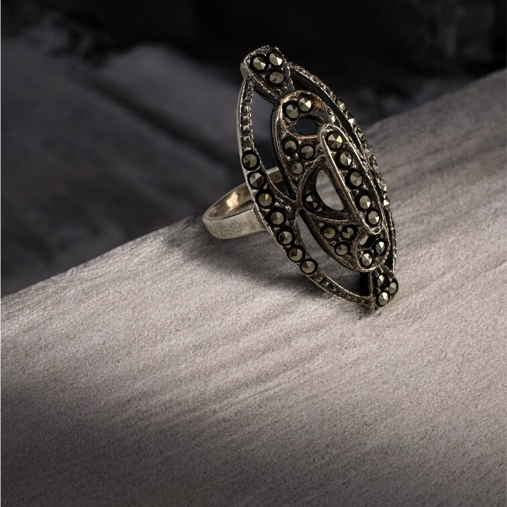 Vintage sterling silver art deco marcasite ngagement ring size 5
